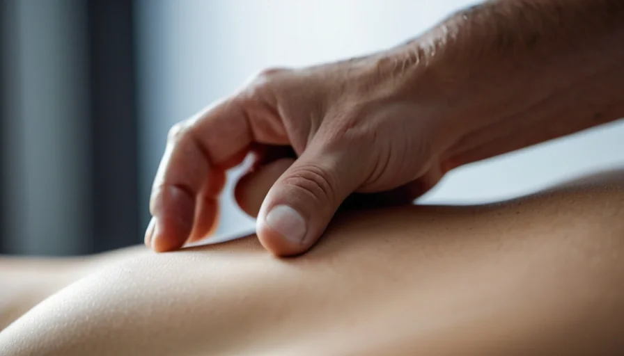 Targeted deep tissue therapy applied to shoulder in professional wellness suite