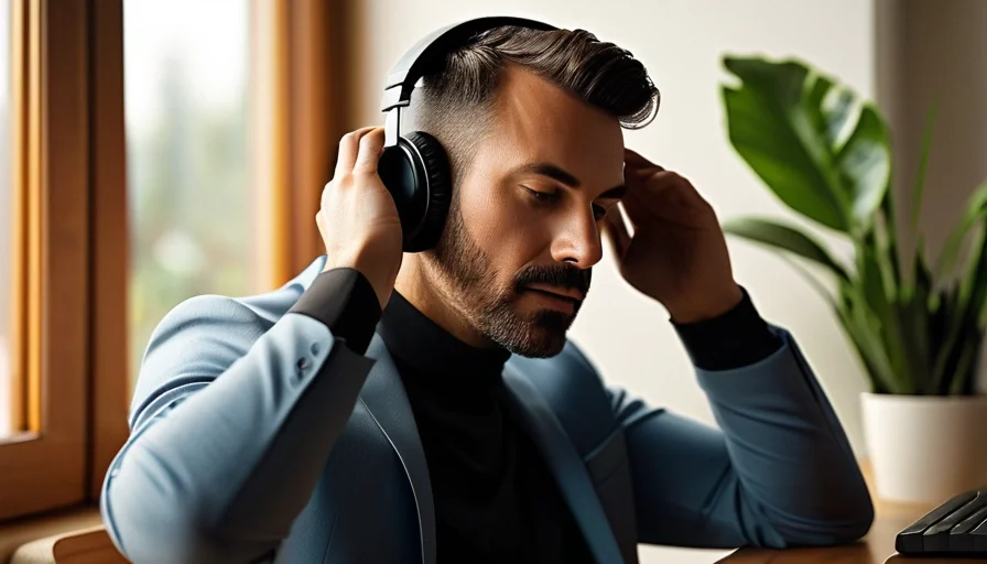 Professional using over-ear padded headphones for safer listening