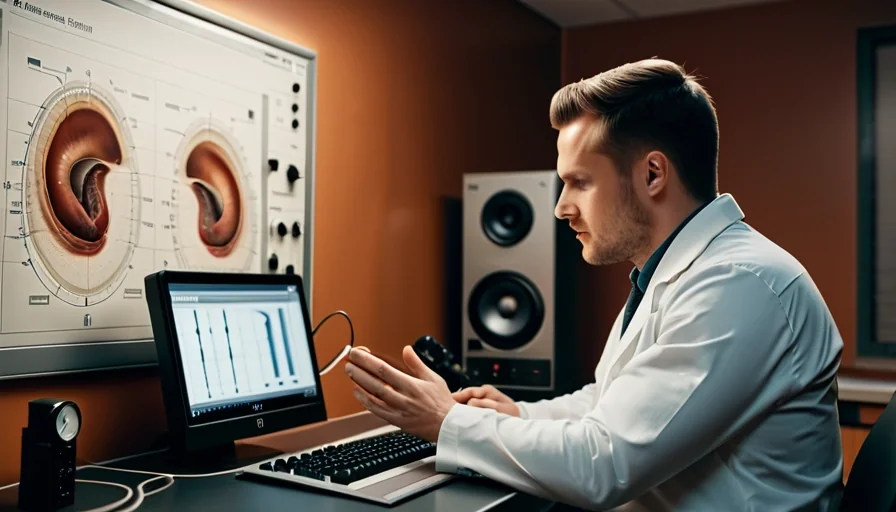 Audiology testing equipment and inner ear acoustic anatomical diagram